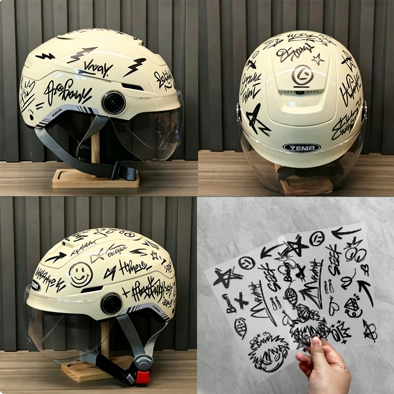 Scooter Helmet Set - قطعتان من ملصقات الغرافيتي البانك لخوذة