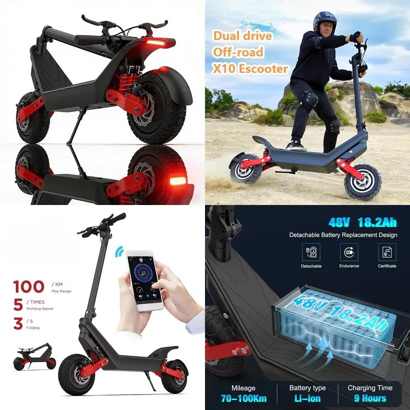 سكوتر كهربائي قوي X10 بمحركين  - مراجعة Electric Scooter Adults وسعره